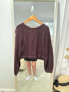 We The Free Purple Raglan Long Sleeve Cropped Pullover Sweater
